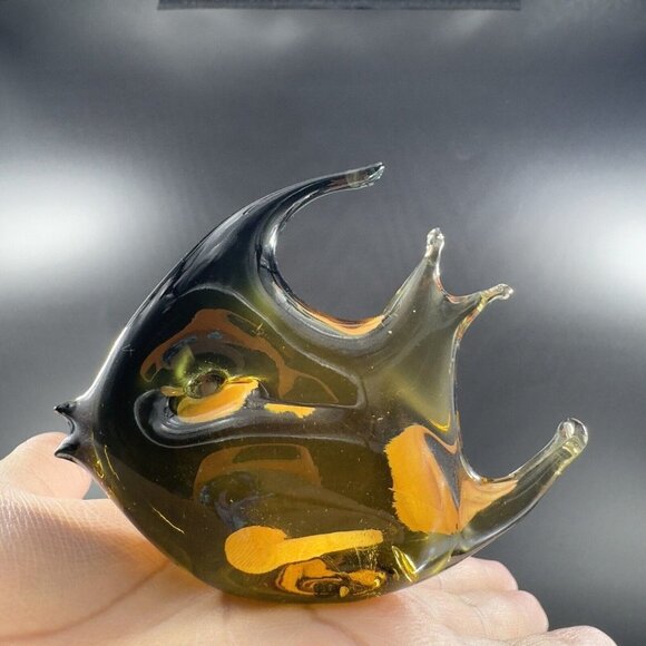 Venetian Hand Blown Fish Art Glass Figurine Hand Made In Italy Amber Smokey VTG - Picture 10 of 14